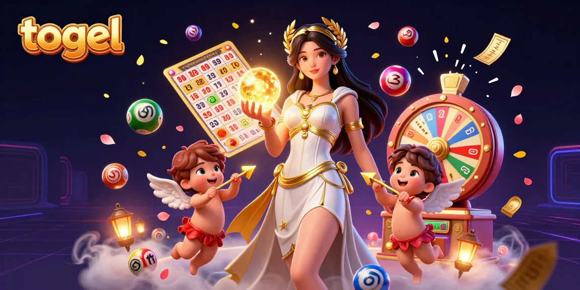 Engage with togel in a vibrant lottery scene featuring dynamic lottery balls and a goddess.