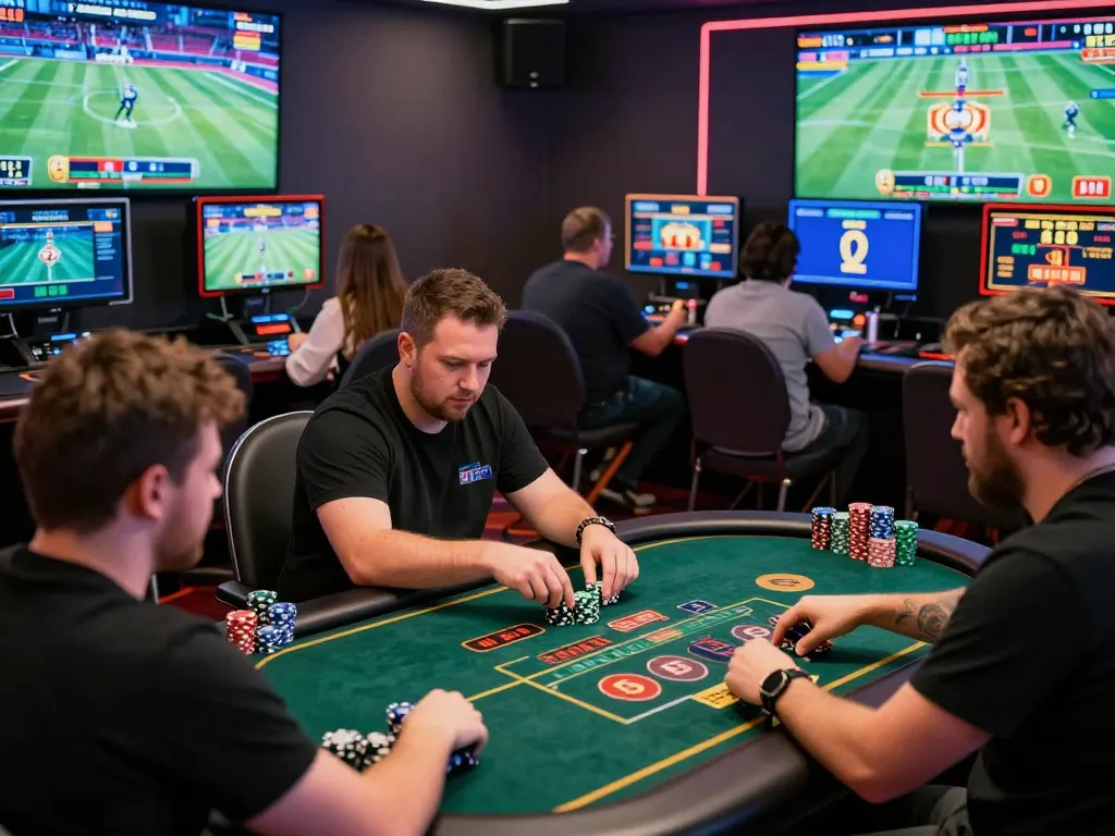 Engaged players enjoying the dynamic online gambling experience at tk88 with vibrant game displays and sports betting excitement.