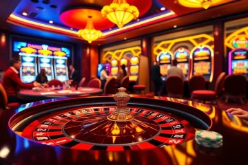 Dabet online casino scene showcasing vibrant betting action with casino tables and slot machines.