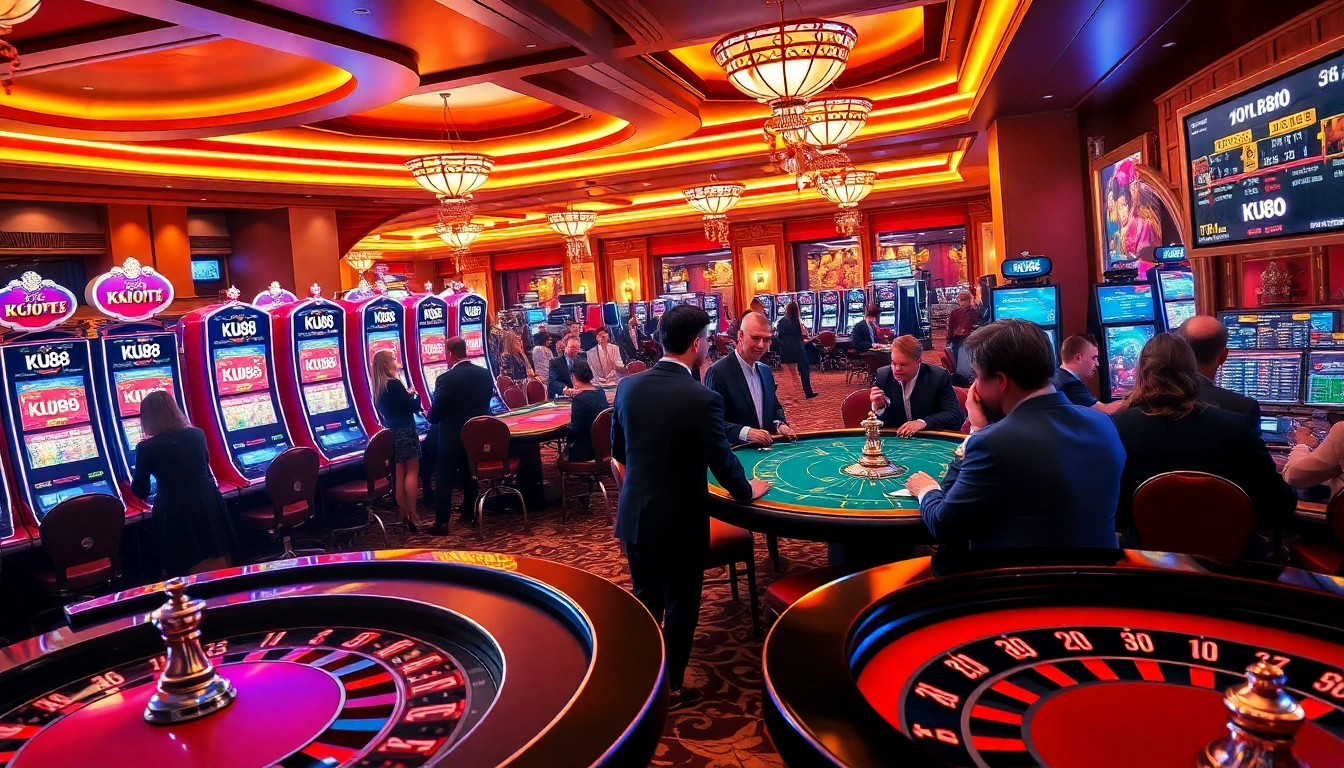 Players enjoying thrilling casino games at KU88, showcasing excitement and luxury in online gambling.