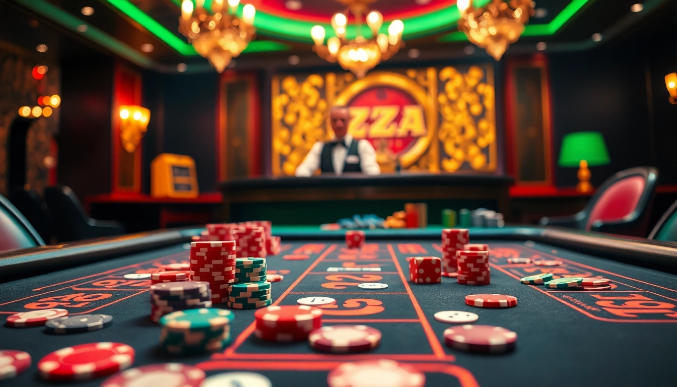 Experience the excitement of 28bet at a vibrant casino table filled with colorful chips and cards.