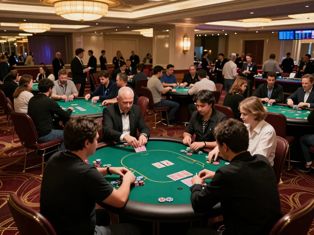 Players engaging in high-stakes poker at Hbet casino, showcasing strategy and excitement