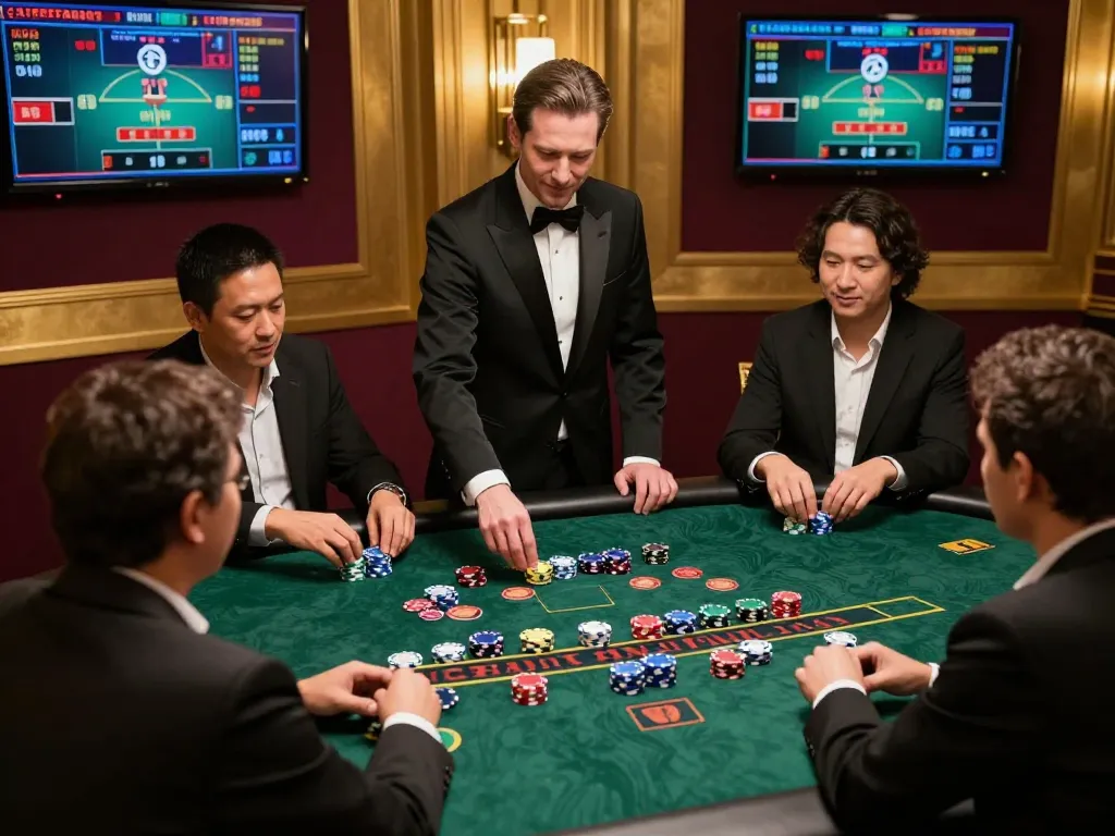 Players engage in an intense blackjack game at Net88's live casino, featuring professional dealers and vibrant atmosphere.