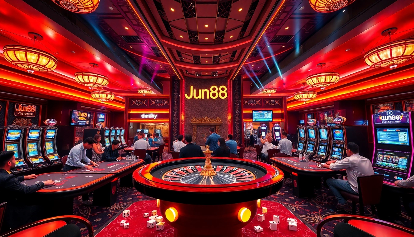 Experience the excitement of Jun88 with players engaged in thrilling casino games.