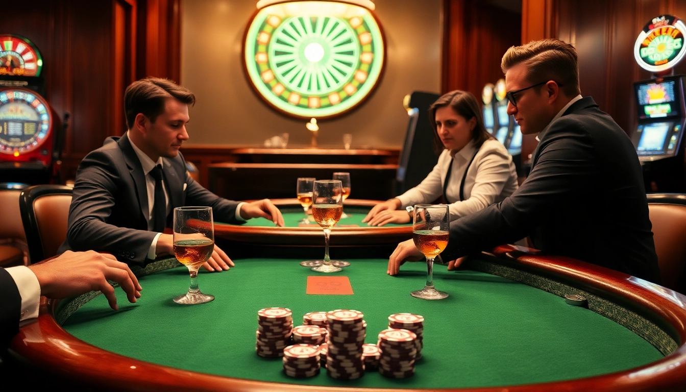 TG88 poker chips highlighted at a luxury casino table surrounded by intense players.