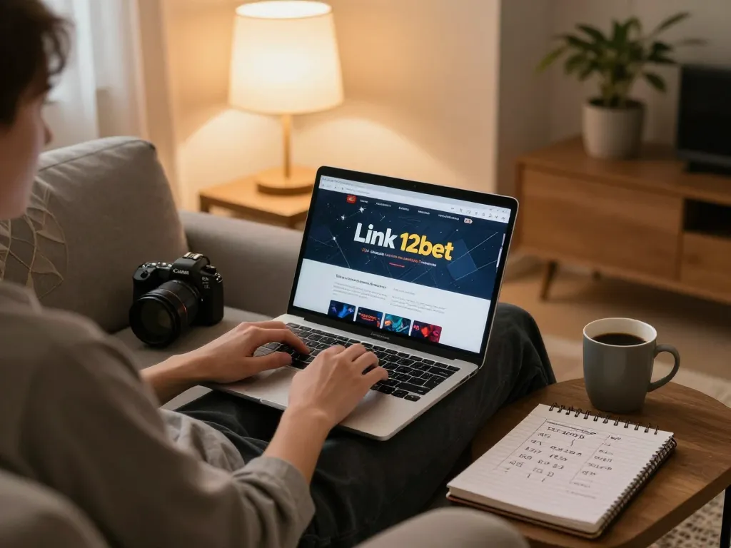 Cảnh cờ bạc trực tuyến hấp dẫn với người chơi sử dụng Link 12bet trên laptop, thể hiện môi trường chơi game có trách nhiệm.