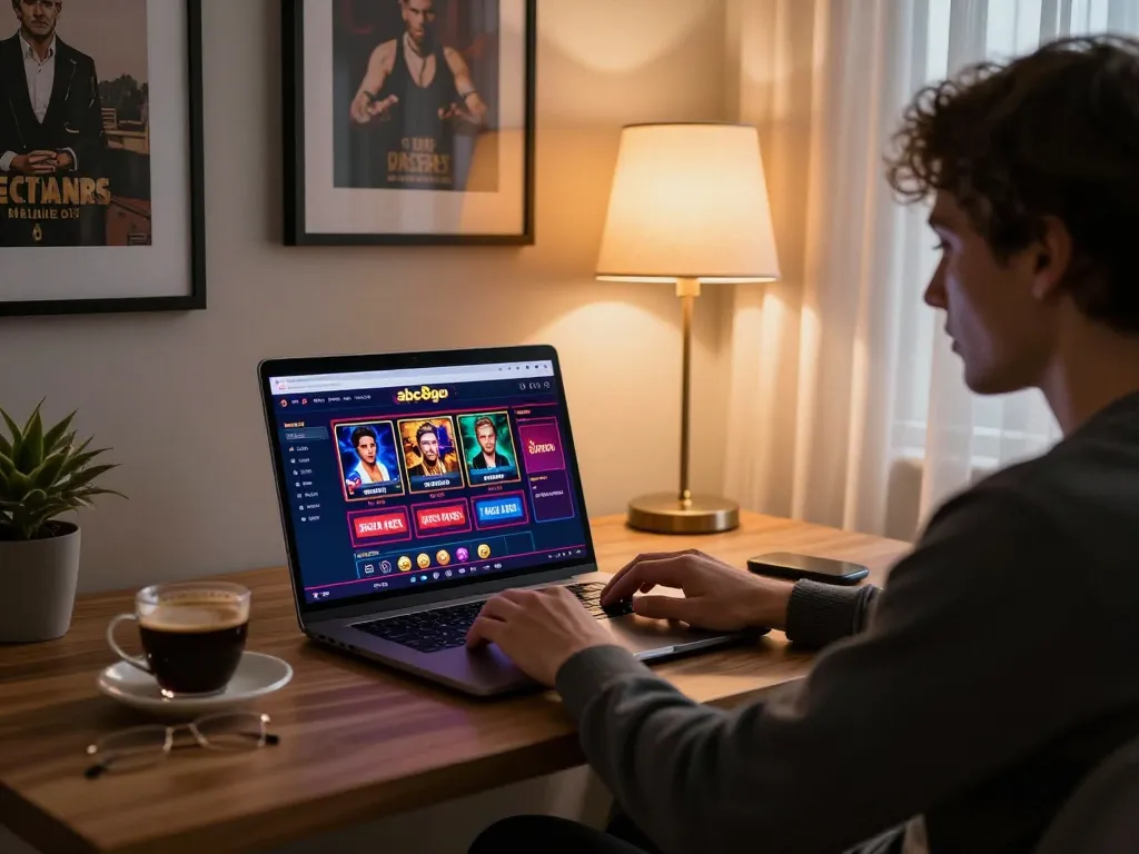 Engaging in online gaming at abc8go, with vibrant games displayed on a laptop in a cozy home setup.
