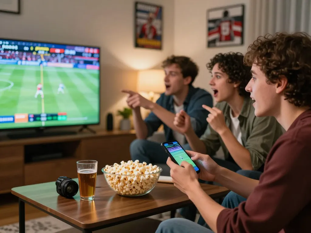 Friends engaged with keonhacaii88 while enjoying a thrilling sports betting night at home