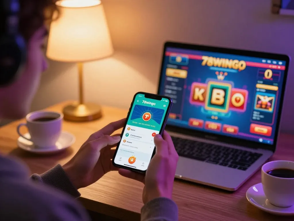 Engaged player enjoying the 78wingo mobile app in a cozy home setting