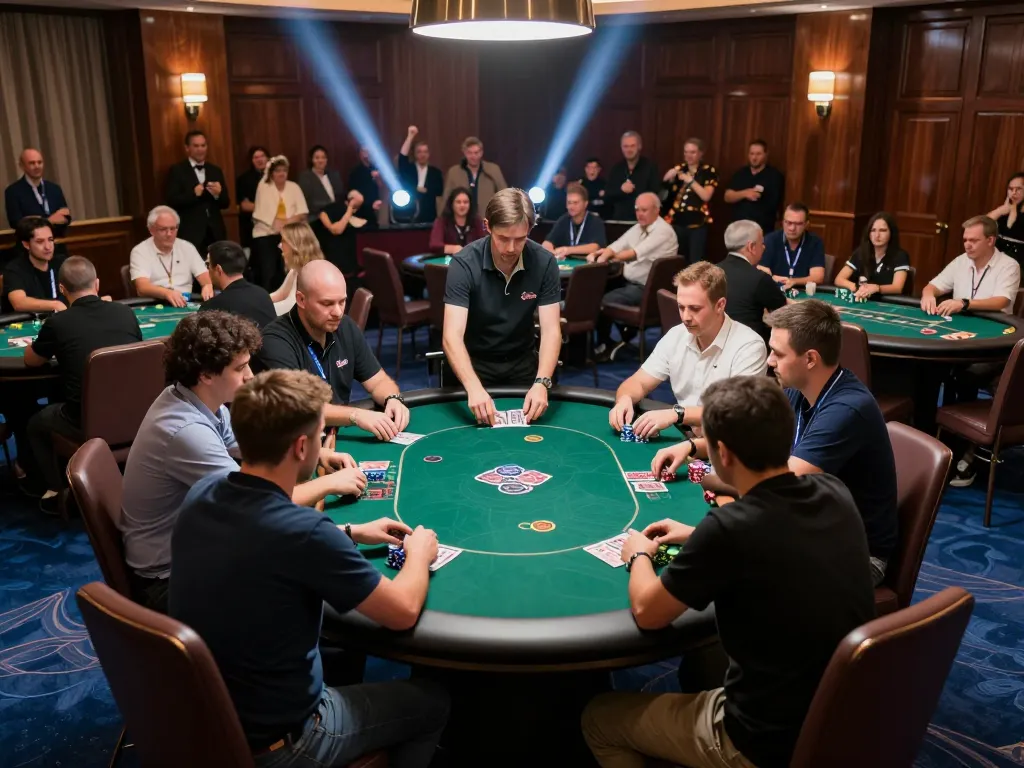 Players competing in an intense poker tournament at sv66, showcasing chips and strategy.