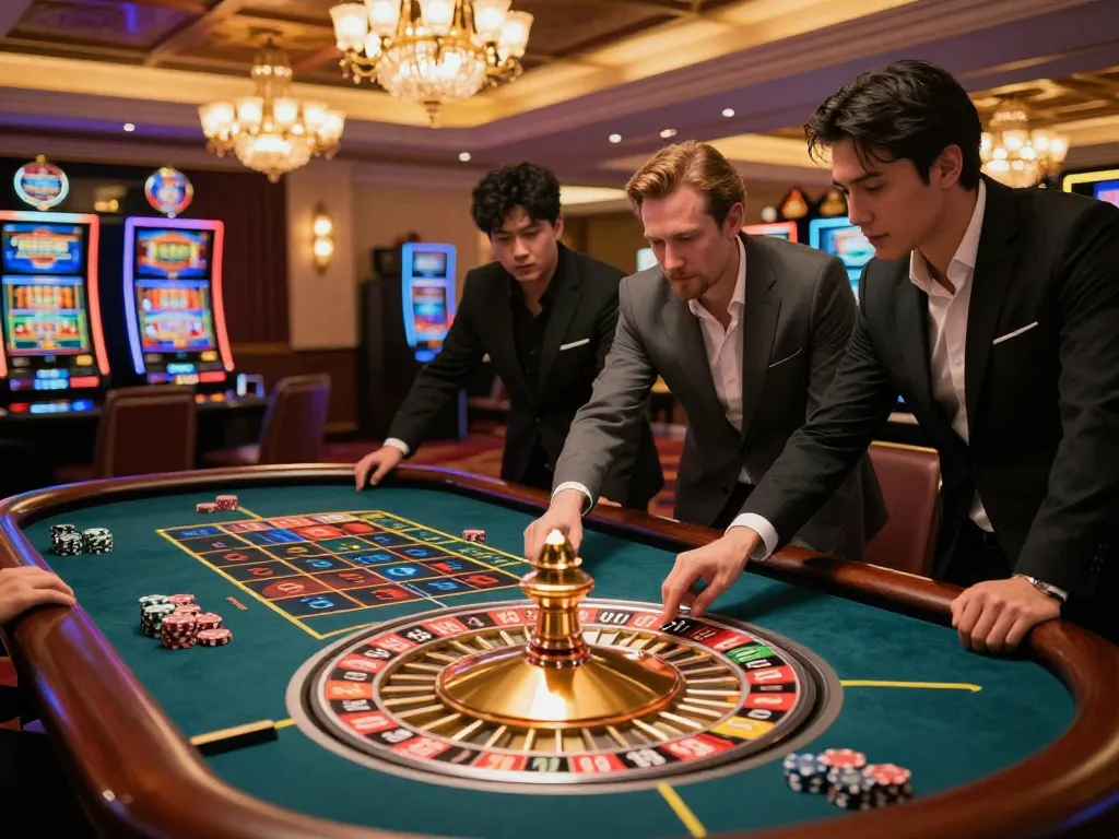 Experience the thrill of gambling at XX88’s roulette table with players eagerly placing bets.