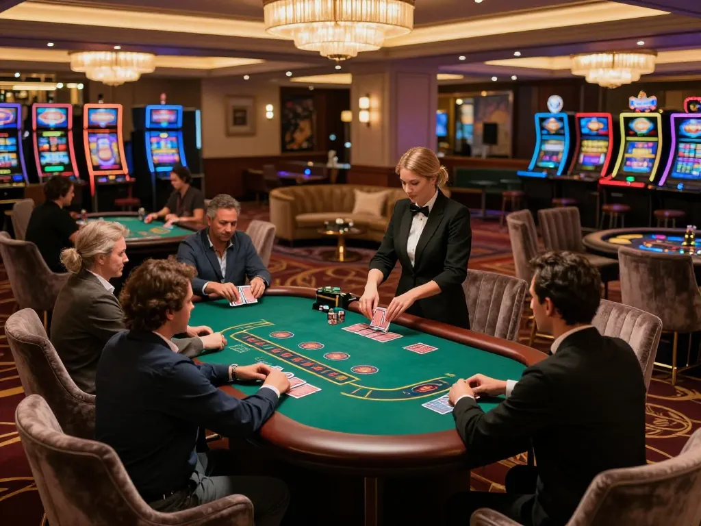 Action at Trang chủ SC88 with players betting at a polished blackjack table in a luxurious casino.