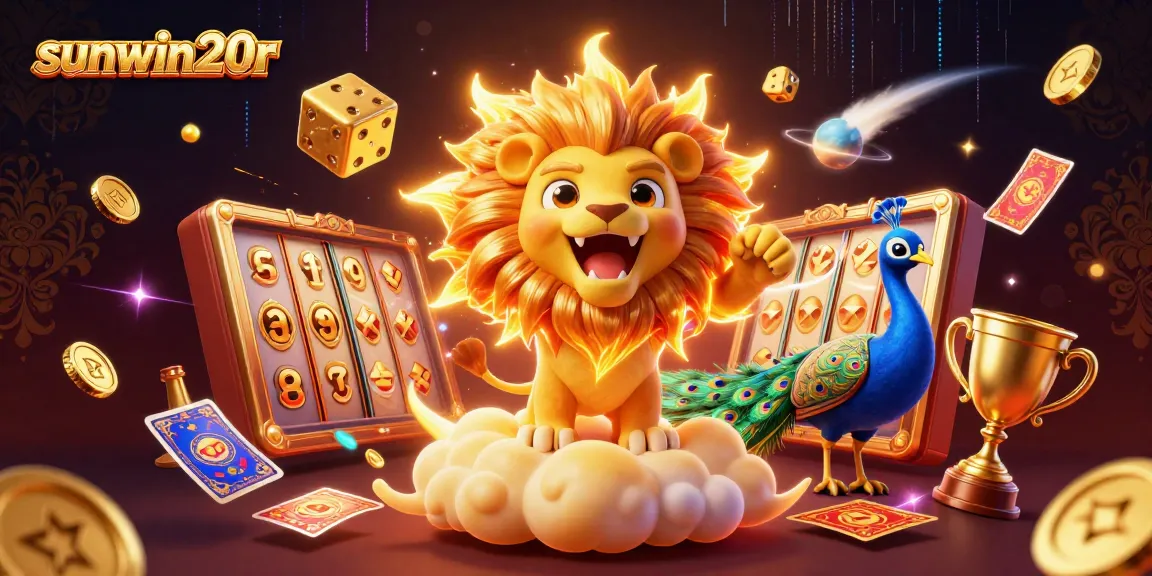 Experience thrilling games at sunwin20r with our vibrant 3D illustration highlighting dynamic slot action.