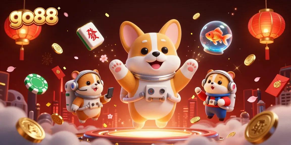 Experience excitement with Go88 in a dynamic space casino scene full of interactive gaming elements.