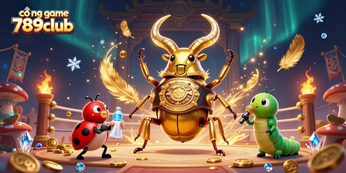 Join the excitement of cổng game 789club with a vibrant scene featuring a golden stag beetle in a dynamic casino showdown.